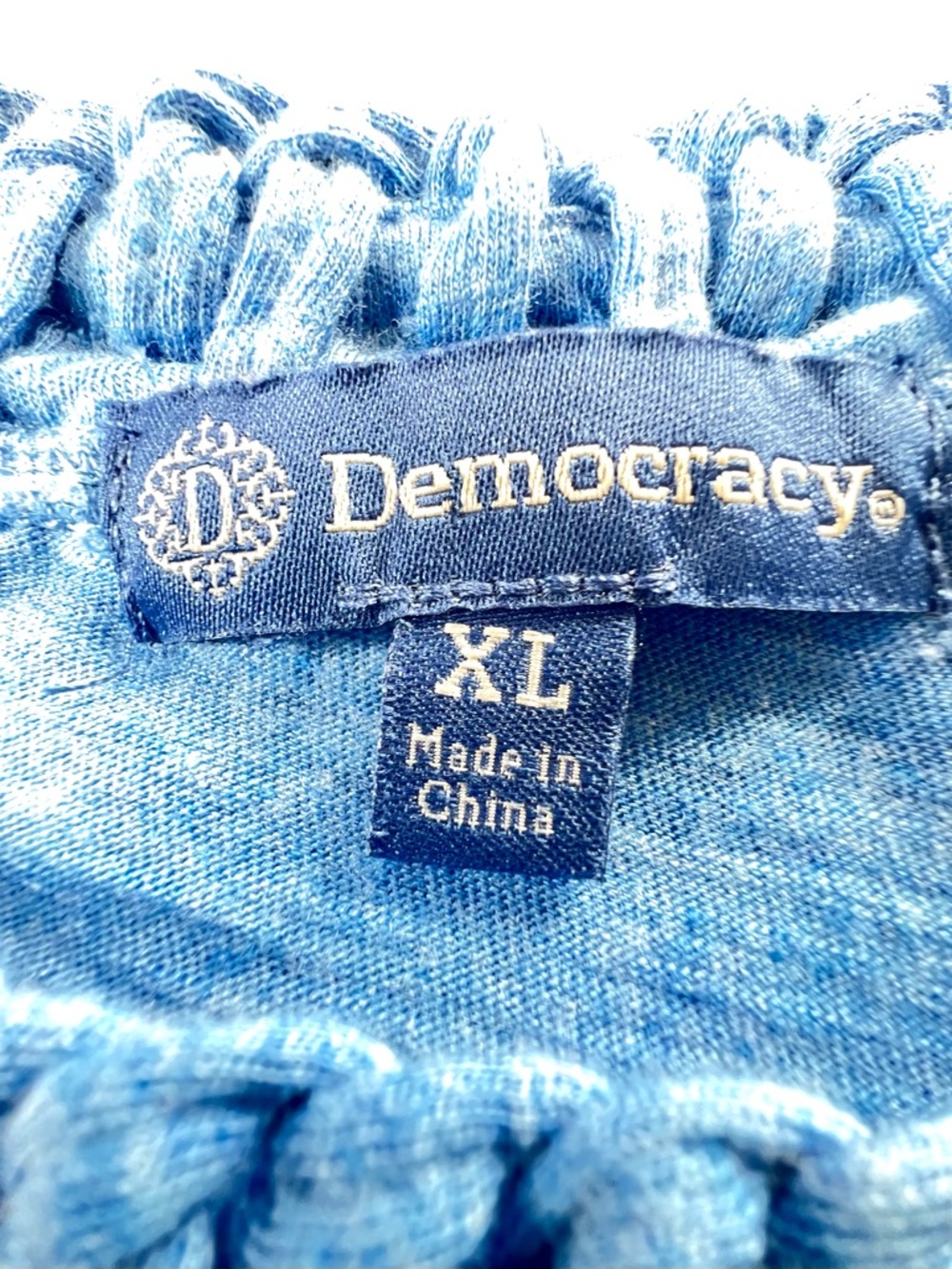 Democracy Light Blue Scoop Neck Short Sleeve Top with Braided Trim SZ XL - Picture 12 of 14
